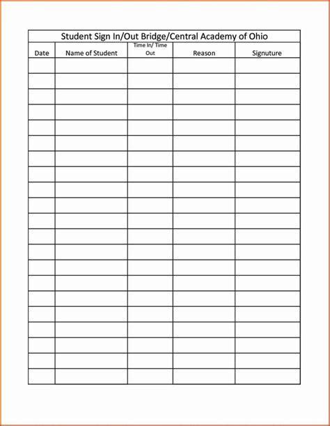 log in and out sheet template
