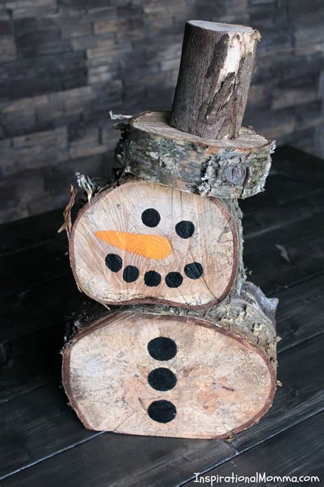 log snowman diy