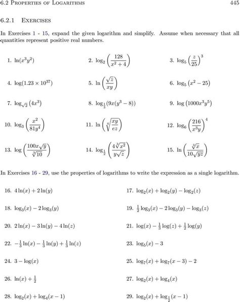 logarithm properties worksheet with answers