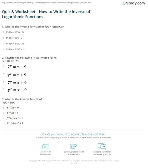 Logarithmic Functions As Inverses Quiz