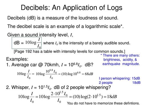 Logarithmic Functions Decibels