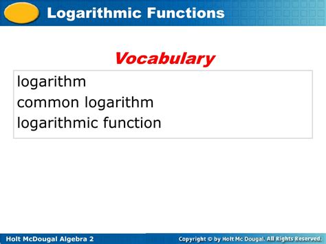 Logarithmic Functions Vocabulary