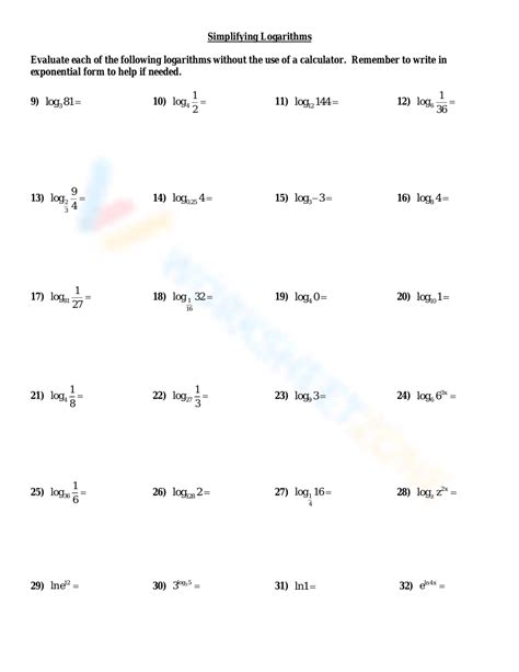 Logarithms Practice With Answers Printable