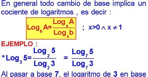 CAMBIO DE BASE EN LOS LOGARITMOS EJEMPLOS Y EJERCICIOS RESUELTOS