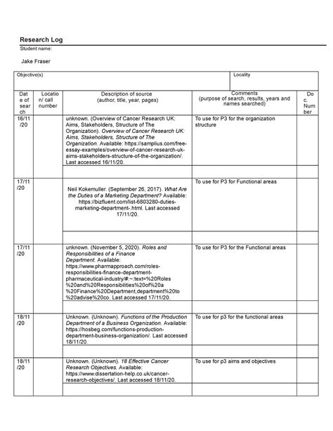 logbook summary example