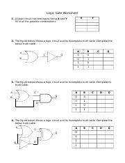 Logic Gate Worksheet Answer Key