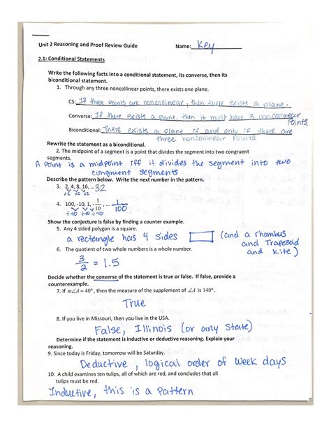 Logic Math Worksheets Answer Key Geometry Answers