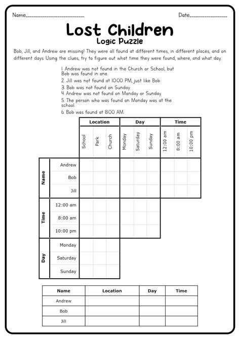Logic Problem 12 Printable