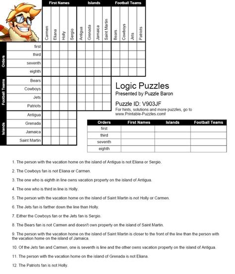 Logic Problems Printable With Answers