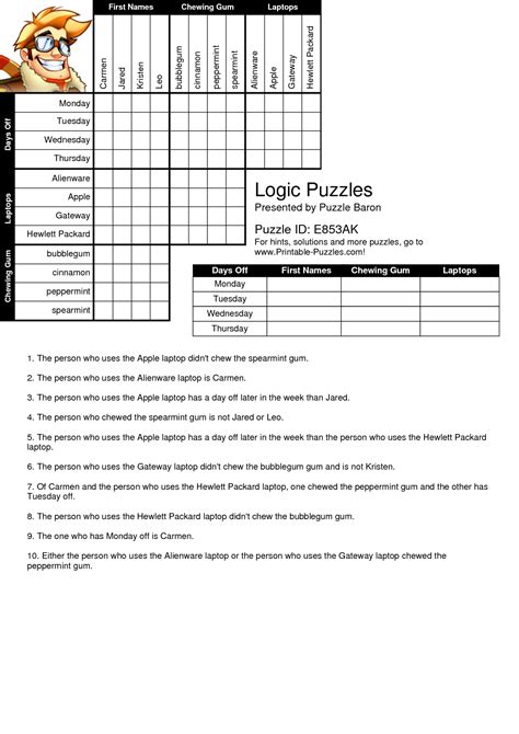 Logic Puzzle Anwers Printable Puzzle