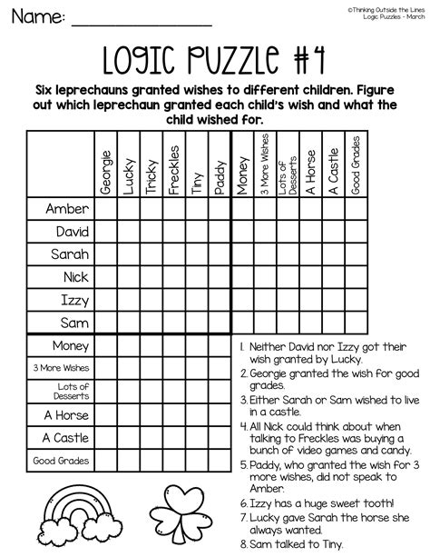 logic puzzles printable with answers