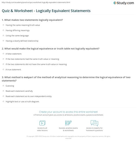 logically equivalent statements worksheet