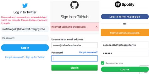 login error message examples