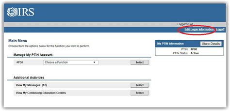 login irs ptin account