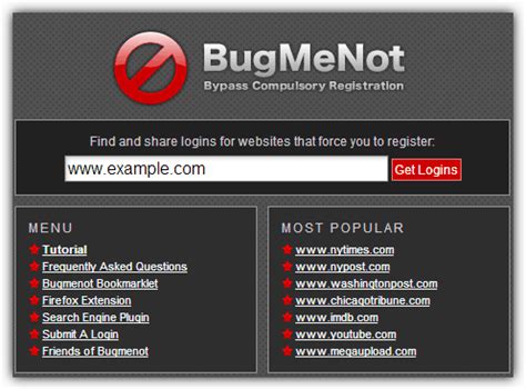 logins.com passwords - BugMeNot.