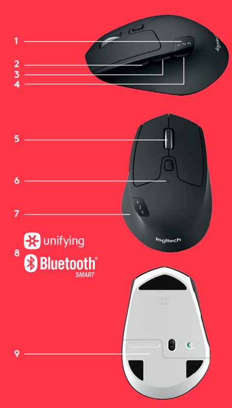 Logitech M720 Triathlon MultiDevice Wireless Mouse, Bluetooth, USB