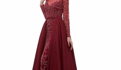 Illusion Neckline Burgundy Lace Long Sleeves Wedding Dresses