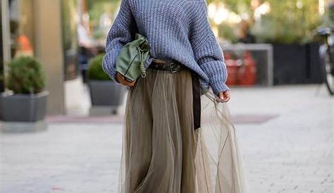 Long Skirt With Sweater Outfit Spring Pleated And Lace Collar MEMORANDUM NYC