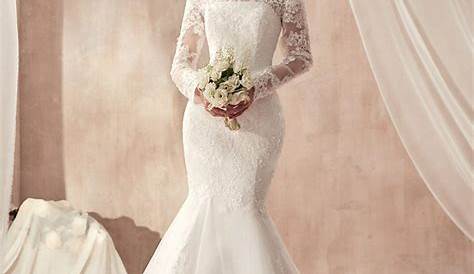 Long Sleeve Lace Applique Wedding Dress Romantic Tulle Illusion High Neckline Mermaid