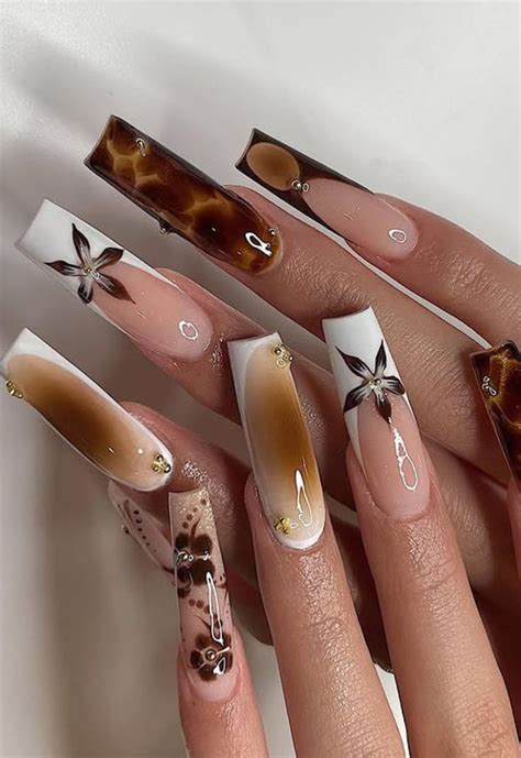 Long Brown Nails Design