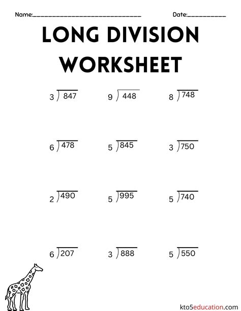 Long Division Printable Ga,E