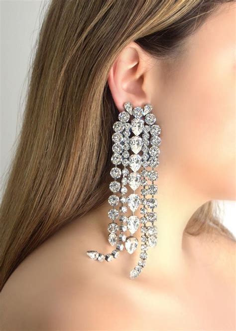 Rhinestone Chandelier Earrings Long Bridal Earrings Art Deco