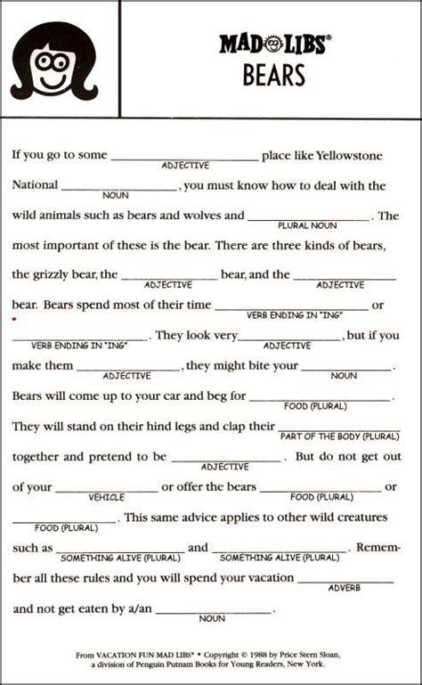 Long Mad Libs Printable