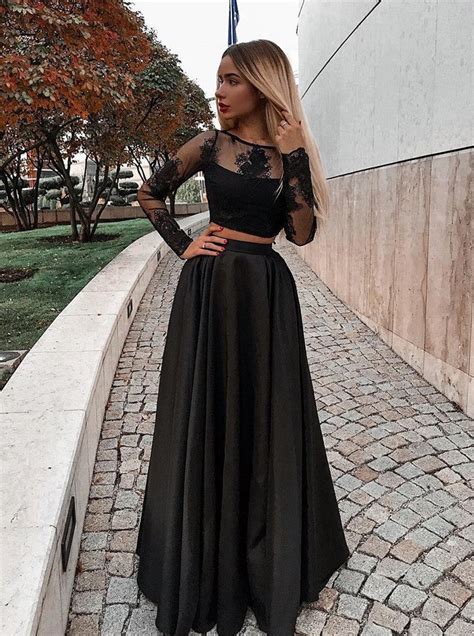long sleeve lace top two piece dress