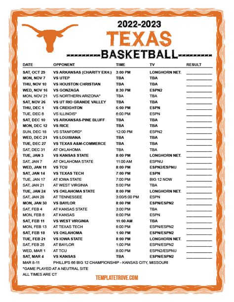 longhorn baseball schedule 2023 printable