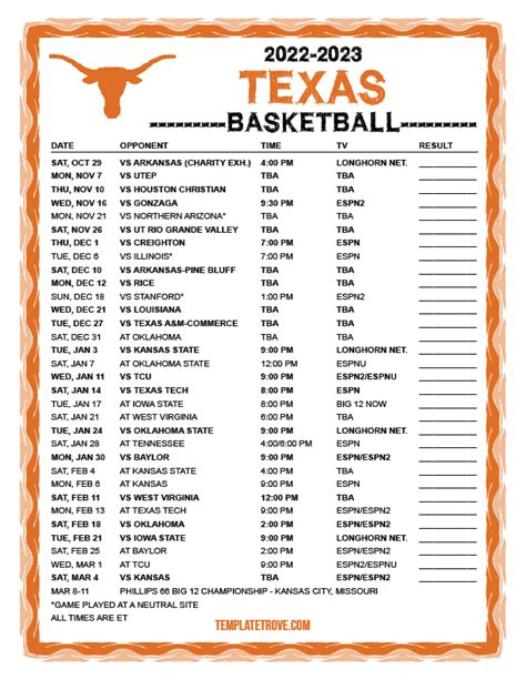 longhorn basketball schedule 2023