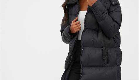 Longline Puffer Jacket With Fur Hood Quilted Faux ed Belted Coat Black Lily Lulu