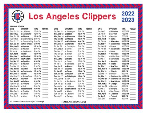 los angeles clippers printable schedule