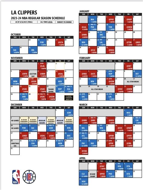 los angeles clippers schedule 2024