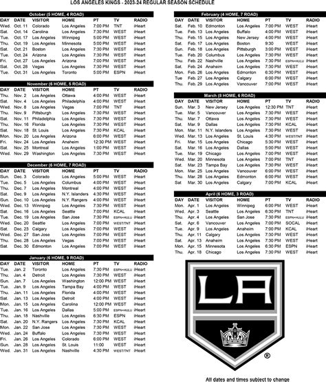 los angeles kings schedule