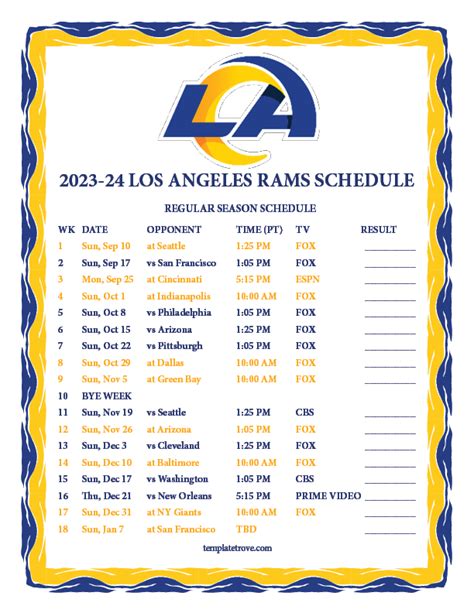 los angeles rams schedule 2023