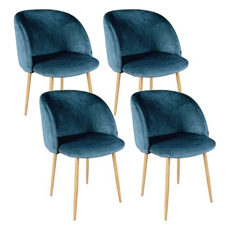 Lot de 4 chaises Bertille en velours bleu pieds métal et or