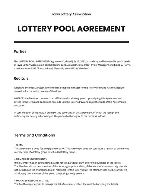 Lottery Pool Agreement Template 7+ Free PDF Documents Download Free