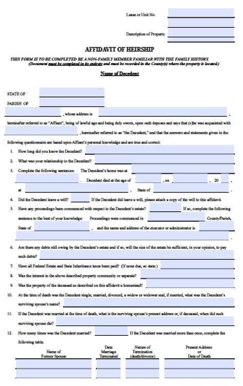 Affidavit Of Heirship Form Louisiana Form Resume Examples bA4knrQkjG