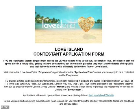 love island application form