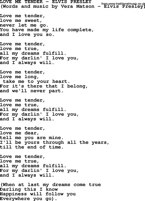 love me tender video with lyrics