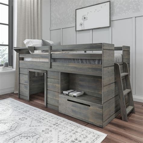 CLUB HOUSE LOW LOFT TWIN BED WITH FULL CASTER BED IN BRUSHED DRIFTWOOD