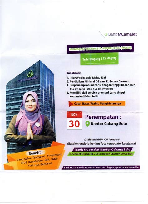 Lowongan Kerja PT Bank Muamalat Indonesia Tbk. Goletskerja