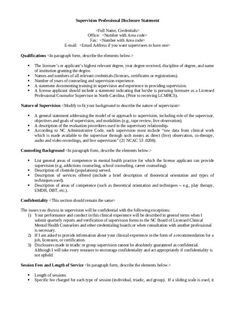 lpc professional disclosure statement example