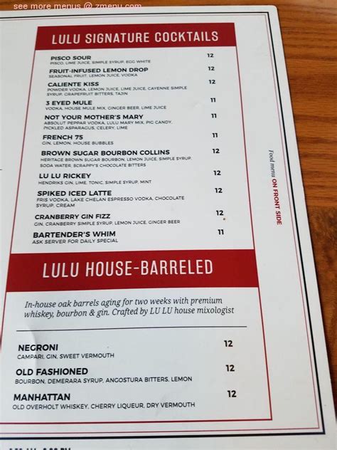 lu lu craft bar + kitchen menu