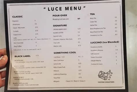 luce coffee roasters menu