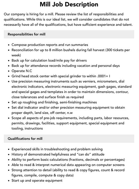 Lumber Mill Job Description