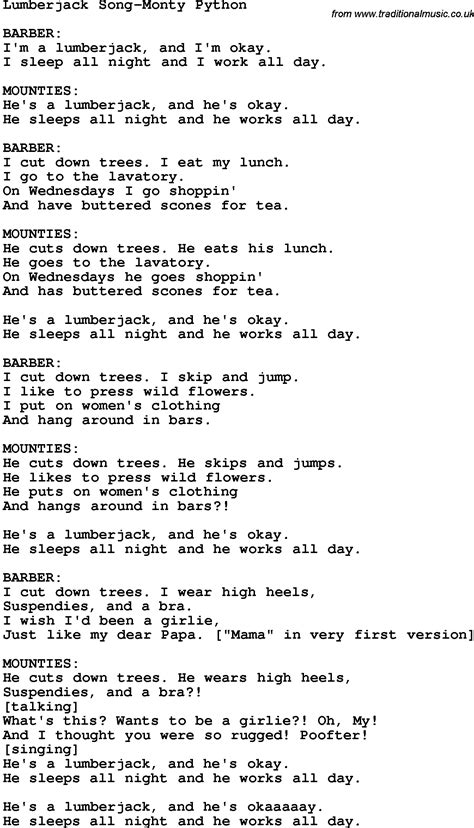 lumberjack lyrics monty python