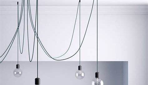 Luminaire Cable Plafond Suspension, Model 2065, Blanc Et Câble Noir, Ø53,8cm, H54