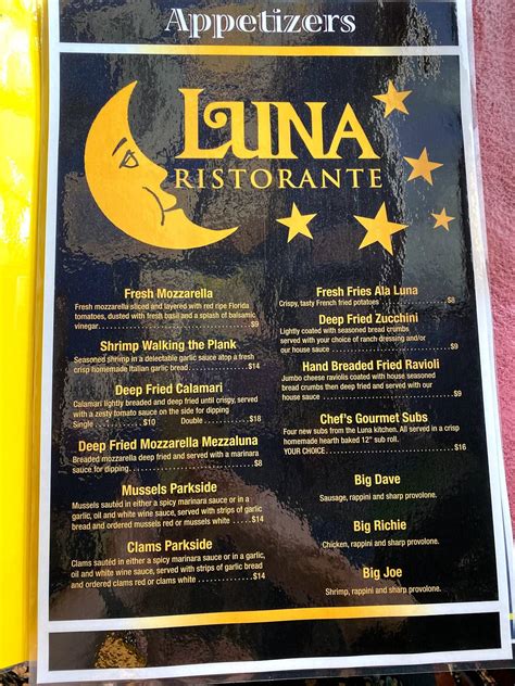 luna restaurant menu prices