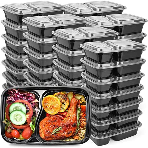 25 OZ 750ml Black Plastic Lunch Box with Lid Disposable Takeout Food